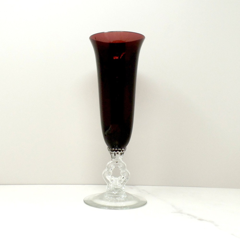 Vintage Cambridge Glass Trumpet Vase, Amethyst Purple, Keyhole Stem